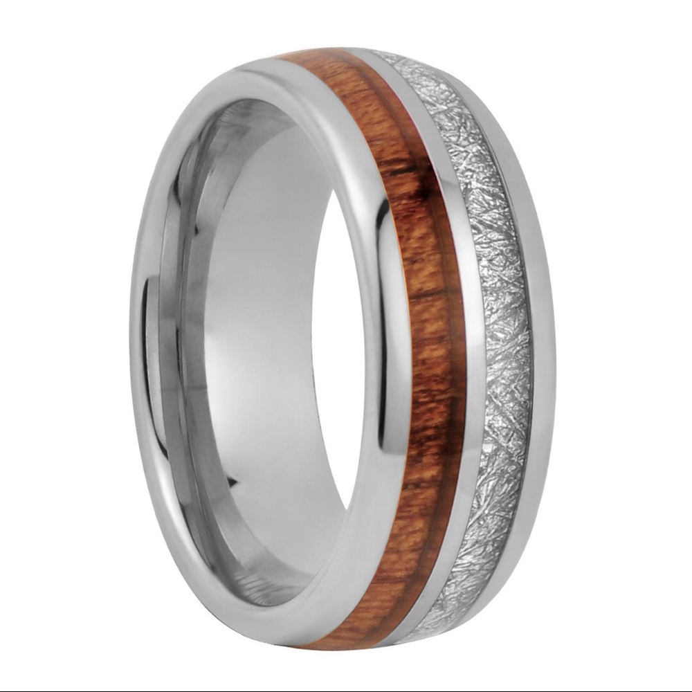 8mm Tungsten Ring Band Wood Meteorite Inlay 8.5-11